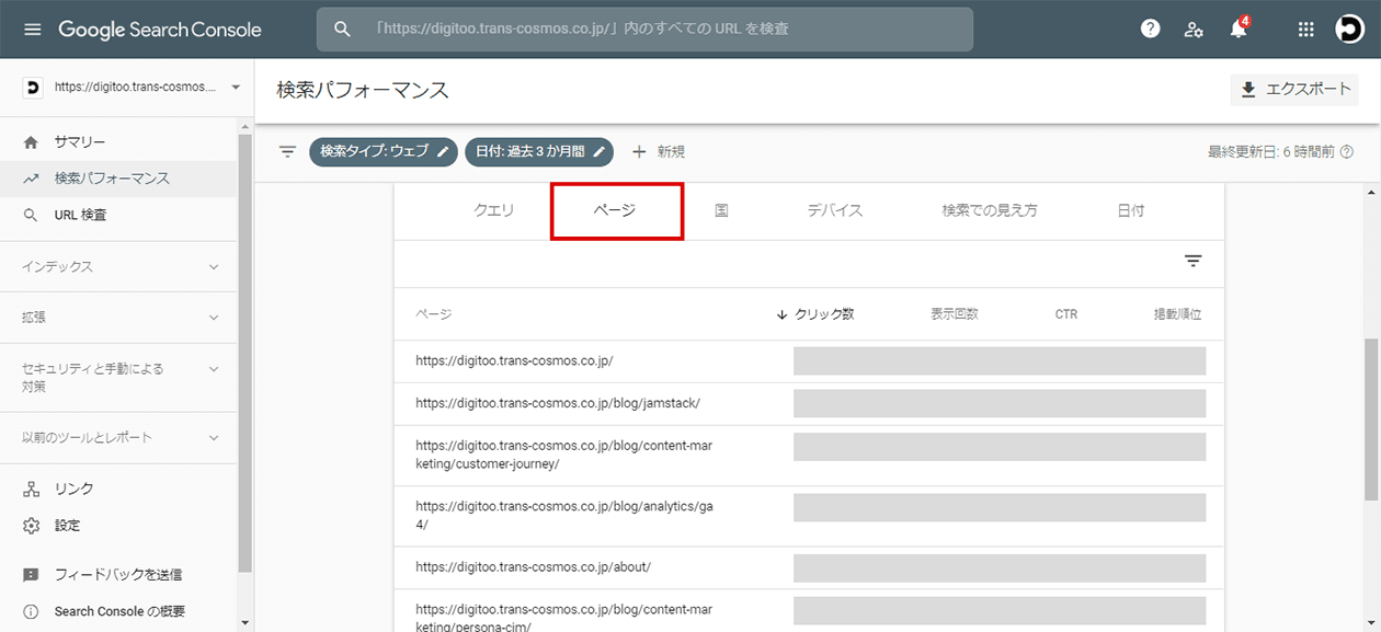 検索パフォーマンスにおける「ページフィルタ」