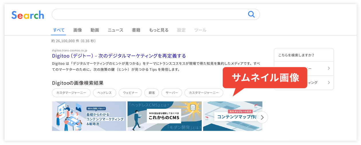 ウェブ検索結果に表示されるサムネイル画像